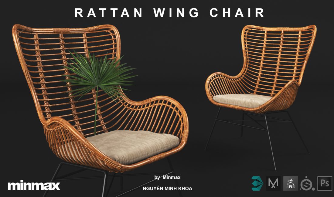 3D Model Rattan Wing Chair Free Download By NguyenMinhKhoa
