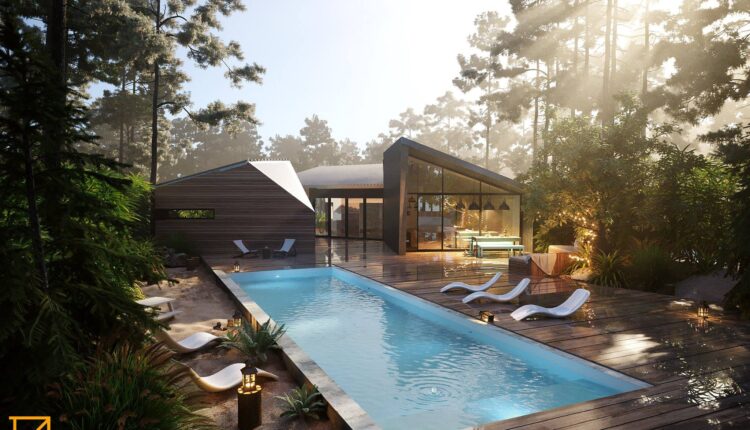 3D Exterior Pool House Scene 3dsmax Free Download 1