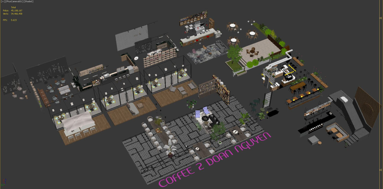 11094. Free 3D Interior Coffee Model Download By Doan Nguyen