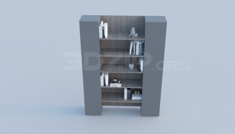 3272. Free 3D Bookcase Model Download - 3Dzip.Org - 3D Model Free Download