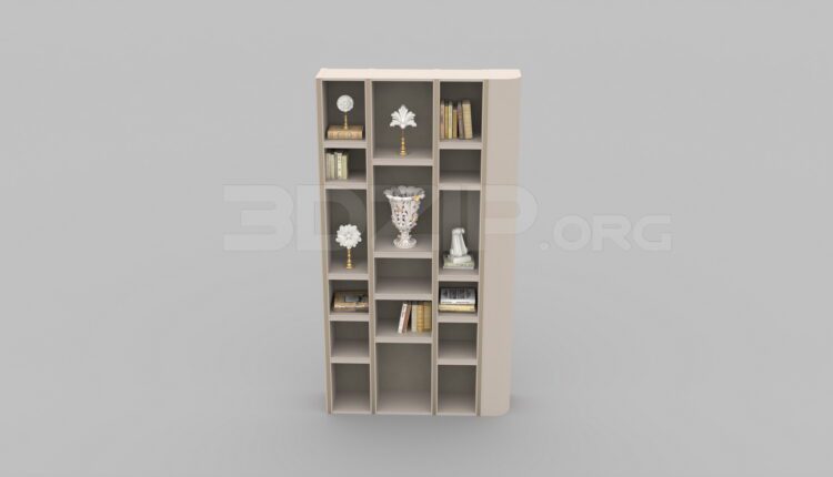 3774. Free 3D Bookcase Model Download - 3Dzip.Org - 3D Model Free Download