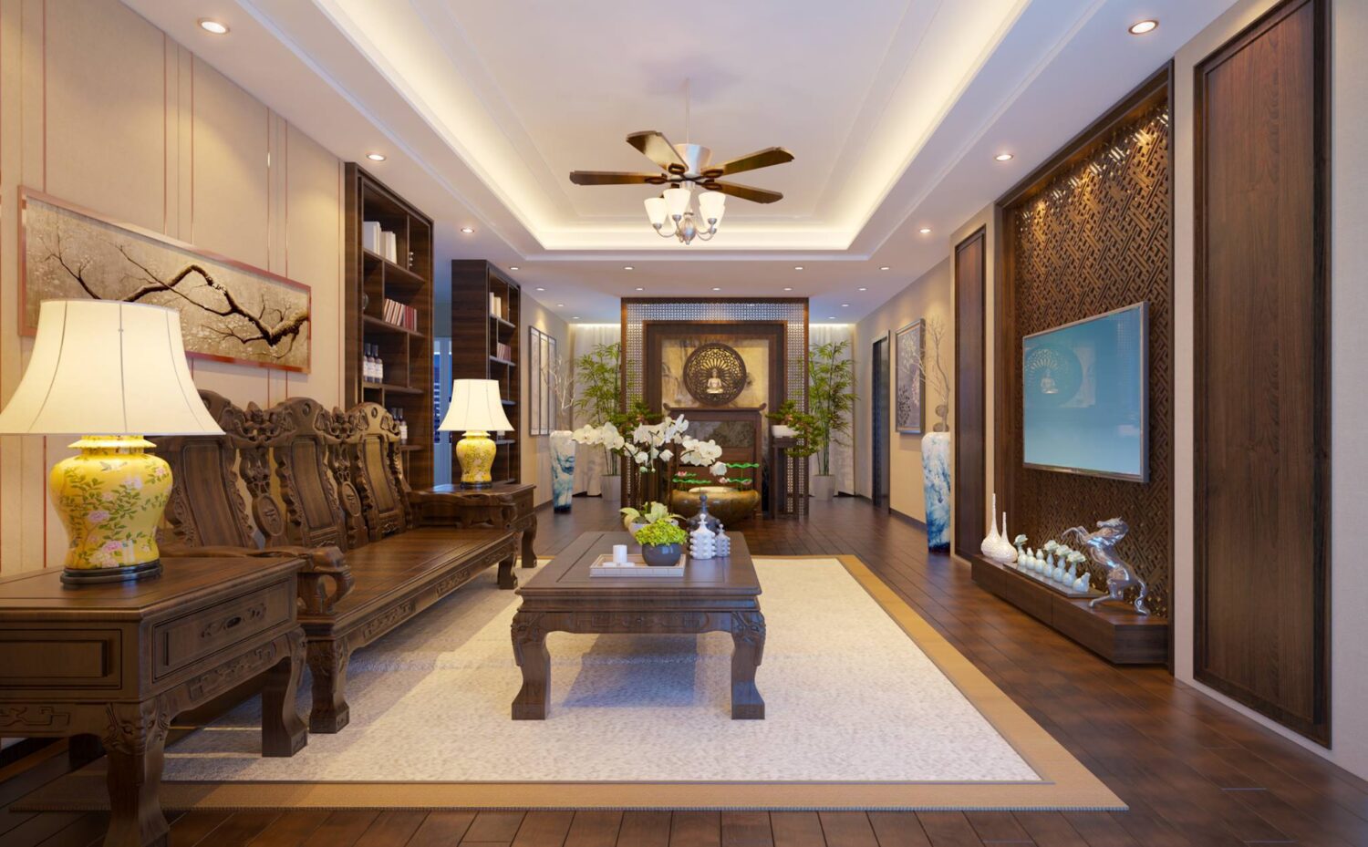 11233. Free 3D Indochine Living Room Interior Model Download