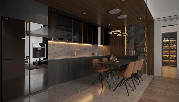 13209. 3D Living Room – Kitchen Interior Model Download by Huy Vuong