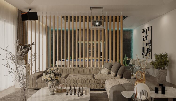 13231. 3D Living Room – Kitchen Interior Model Download