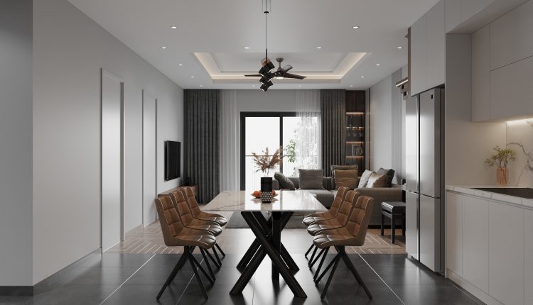 13318. 3D Living Room – Kitchen Interior Model Download by Minh Tu Indesign
