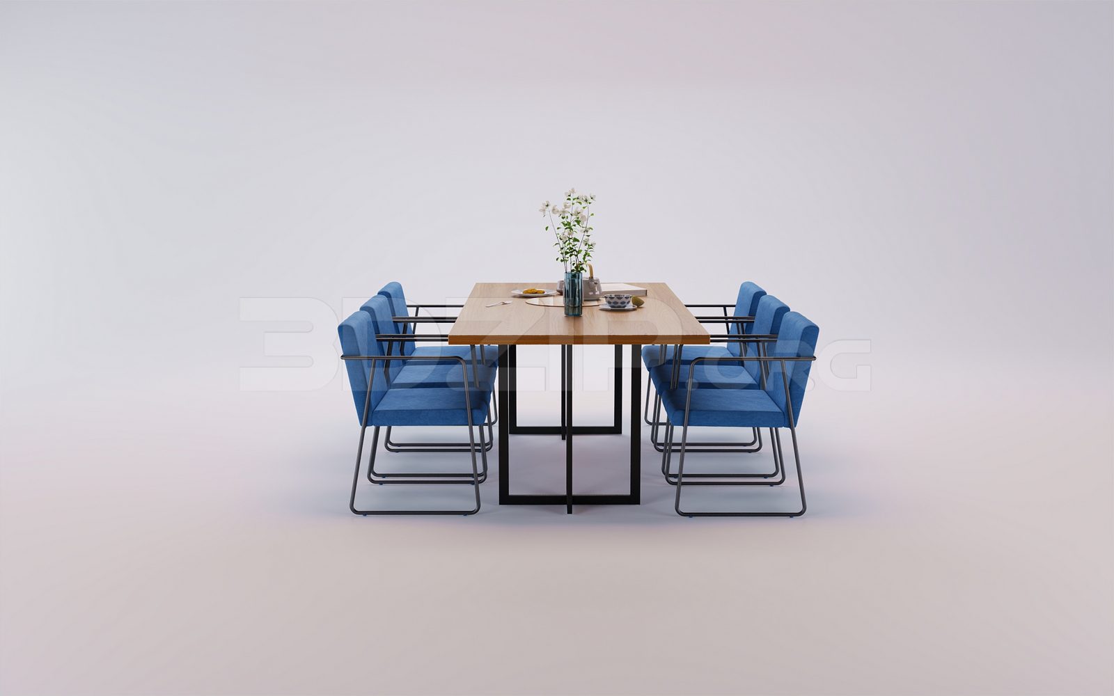 17928. Free 3ds Max Dining Table And Chair Model Download (1)