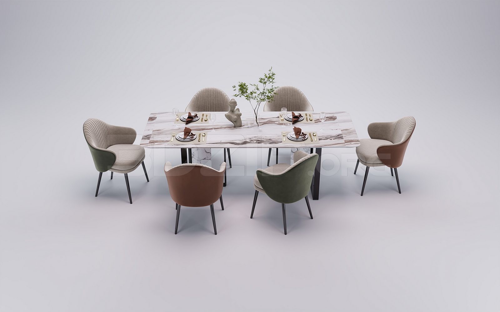 18123. Free 3ds Max Dining Table And Chair Model Download (1)